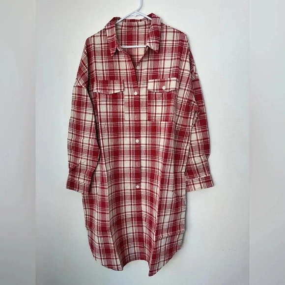 Plus Size Long Plaid Button Shacket Cozy Cabincore 2X - Picture 2 of 7